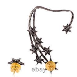 Christmas Gift Black Pave Diamond Silver Vintage Star Open Earring Jewelry MN