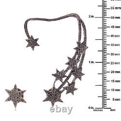 Christmas Gift Black Pave Diamond Silver Vintage Star Open Earring Jewelry MN