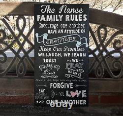 Christmas Gift, Family Rules Sign, Personalized Family Name Canvas