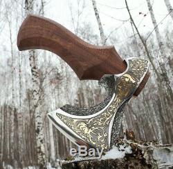Christmas axe. Russian patterned hatchet. Collectible gift hunter Luxury men's