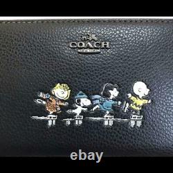 Coach Snoopy Peanuts Black Leather Accordion Zip Wallet With BoX Xmas Gift JP New