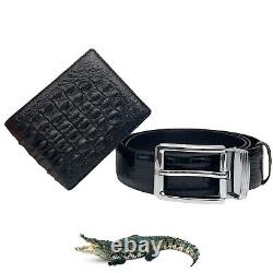 Combo Black Wallet+Belt For Men Real Alligator Crocodile Leather Skin Xmas Gift