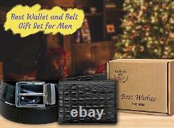 Combo Black Wallet+Belt For Men Real Alligator Crocodile Leather Skin Xmas Gift