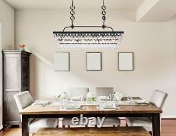 Crystal Chandelier Black Dining Room Kitchen Island Lighting 6 Light Fixture 40
