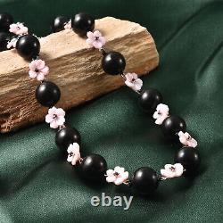 Ct 189.3 925 Silver Black Karelian Shungite Garnet Flower Necklace Size 20