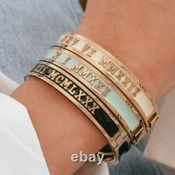 Custom Roman Numeral Date Bangle, Wedding Luxury Gift Gold Bracelet For Wife