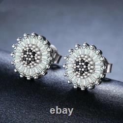 Daisy Cluster Stud Engagement Wedding Earrings 14K White Gold 1.1CT VVS1 Diamond
