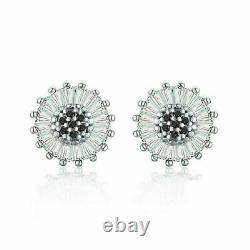 Daisy Cluster Stud Engagement Wedding Earrings 14K White Gold 1.1CT VVS1 Diamond