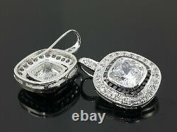 Dangle Earrings 2ct Cushion Black Princess Halo Women Gift 925 Sterling Silver