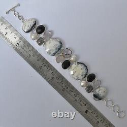 Dendritic Opal Black Rutile Black Onyx Bracelet Silver Gift For Mother 3976