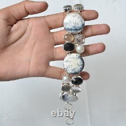 Dendritic Opal Black Rutile Black Onyx Bracelet Silver Gift For Mother 3976