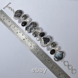 Dendritic Opal Black Rutile Black Onyx Bracelet Silver Gift For Mother 3977