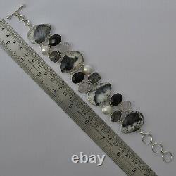 Dendritic Opal Black Rutile Black Onyx Bracelet Silver Gift For Mother 3979