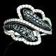 Estate Black And White Diamond 14k White Gold Ring Bypass Leaf Design Band Gift