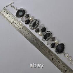 Gift Bracelet Silver Natural Dendritic Opal Black Rutile Black Onyx 3972