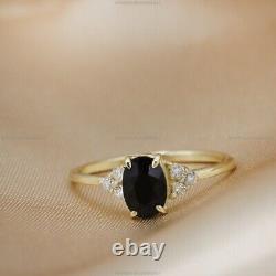 Gift For Her 14k Gold Black Opals Diamond Engagement Statement Wedding Ring
