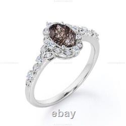 Gift For Her 14k Gold Rutilated Quartz Diamond Anniversary Statement Ring