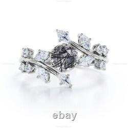 Gift For Her 14k Gold Rutilated Quartz Diamond Engagement Statement Wedding Ring