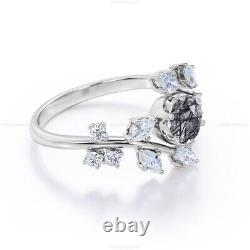Gift For Her 14k Gold Rutilated Quartz Diamond Engagement Statement Wedding Ring