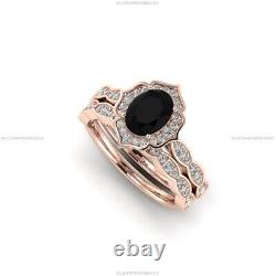 Gift For Her 14k Rose Gold Natural Onyx Diamond Wedding Set Band Wedding Ring