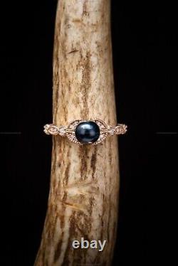 Gift For Her 14k Rose Gold Natural Pearl Diamond Engagement Band Wedding Ring