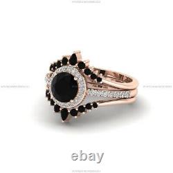 Gift For Her 14k Rose Gold Onyx Diamond Engagement Statement Wedding Ring