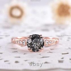 Gift For Her 14k Rose Gold Rutilated Quartz Diamond Engagement Band Wedding Ring