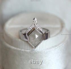 Gift For Her 14k White Gold Natural Diamond Salt Pepper Art Deco Birthday Ring