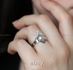 Gift For Her 14k White Gold Natural Diamond Salt Pepper Art Deco Birthday Ring