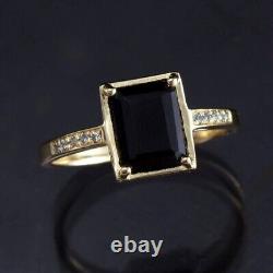 Gift For Her 14k Yellow Gold Black Opals Diamond Birthstone Promise Wedding Ring