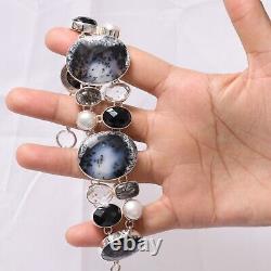 Gift For Her 925 Silver Natural Dendritic Opal Gemstone Chain Bracelet 3914