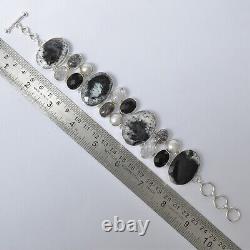 Gift For Her Dendritic Opal Black Rutile Black Onyx Bracelet Silver Jewelry 3980