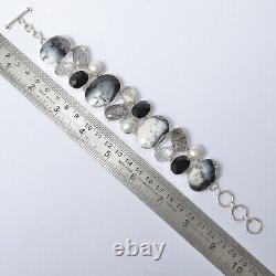 Gift For Her Dendritic Opal Black Rutile Black Onyx Bracelet Silver Jewelry 3981