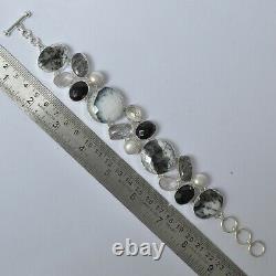 Gift For Her Dendritic Opal Black Rutile Black Onyx Bracelet Silver Jewelry 4010