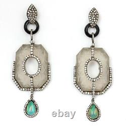 Gift For Her Silver Crystal Quartz Opal Black Onyx Victorian White Earrings