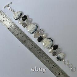 Gift For Women Bracelet Silver Dendritic Opal Black Rutile Black Onyx 3976