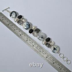Gift For Women Bracelet Silver Dendritic Opal Black Rutile Black Onyx 4008
