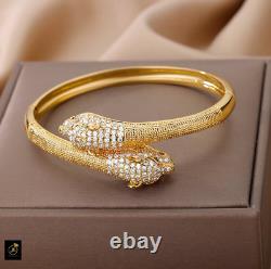 Gift for Her 6 Ct Simulated Diamond Snake Bracelet Bangle 925 Silver Gold Plated