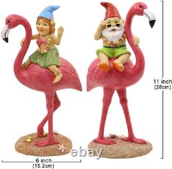 Goodeco 2Pack Gnome Riding Flamingo Figurines Flamingo Gifts for Women, Adorabl