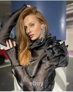 H&M Studio UK8 US4 EUR36 Black Flounce-trimmed top Designer Xmas gift NYE Party