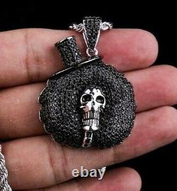 Halloween Gift 1.96ct Black Cubic Zirconia Afro Skull Pendant 925 Over Silver