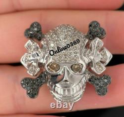 Halloween Gift Men's 2.9ct Baguette Cubic Zirconia 3D Skull Head Ring Free Stud