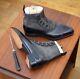 Handmade Men Two Tone Leather & Suede Button Boot, Black & Gray Ankle High Boots