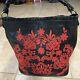 Isabella Fiore Victoria Red/black Embroidered Leather Shopper Tote With Gift