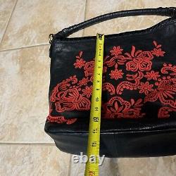 ISABELLA FIORE VICTORIA RED/BLACK EMBROIDERED LEATHER SHOPPER TOTE With GIFT
