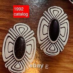 James Avery Hopi French clip Onyx Cabochon Earrings 1992 Catalog! Gift Box