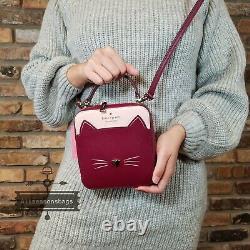 Kate Spade Daisy Vanity Case Crossbody Meow Cat Pink Burgundy Multi Novelty Gift