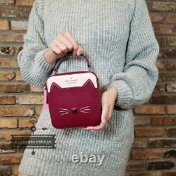 Kate Spade Daisy Vanity Case Crossbody Meow Cat Pink Burgundy Multi Novelty Gift