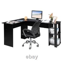L Home Office Computer Desk Writing with Bookshelves Great Christmas Gift Black