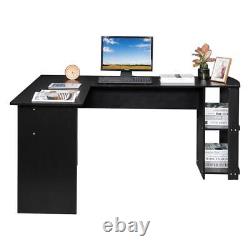 L Home Office Computer Desk Writing with Bookshelves Great Christmas Gift Black